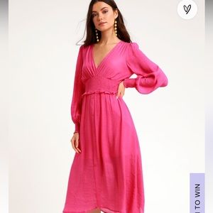 Lulus Go For It Pink Long Sleeve Dress Small Boho